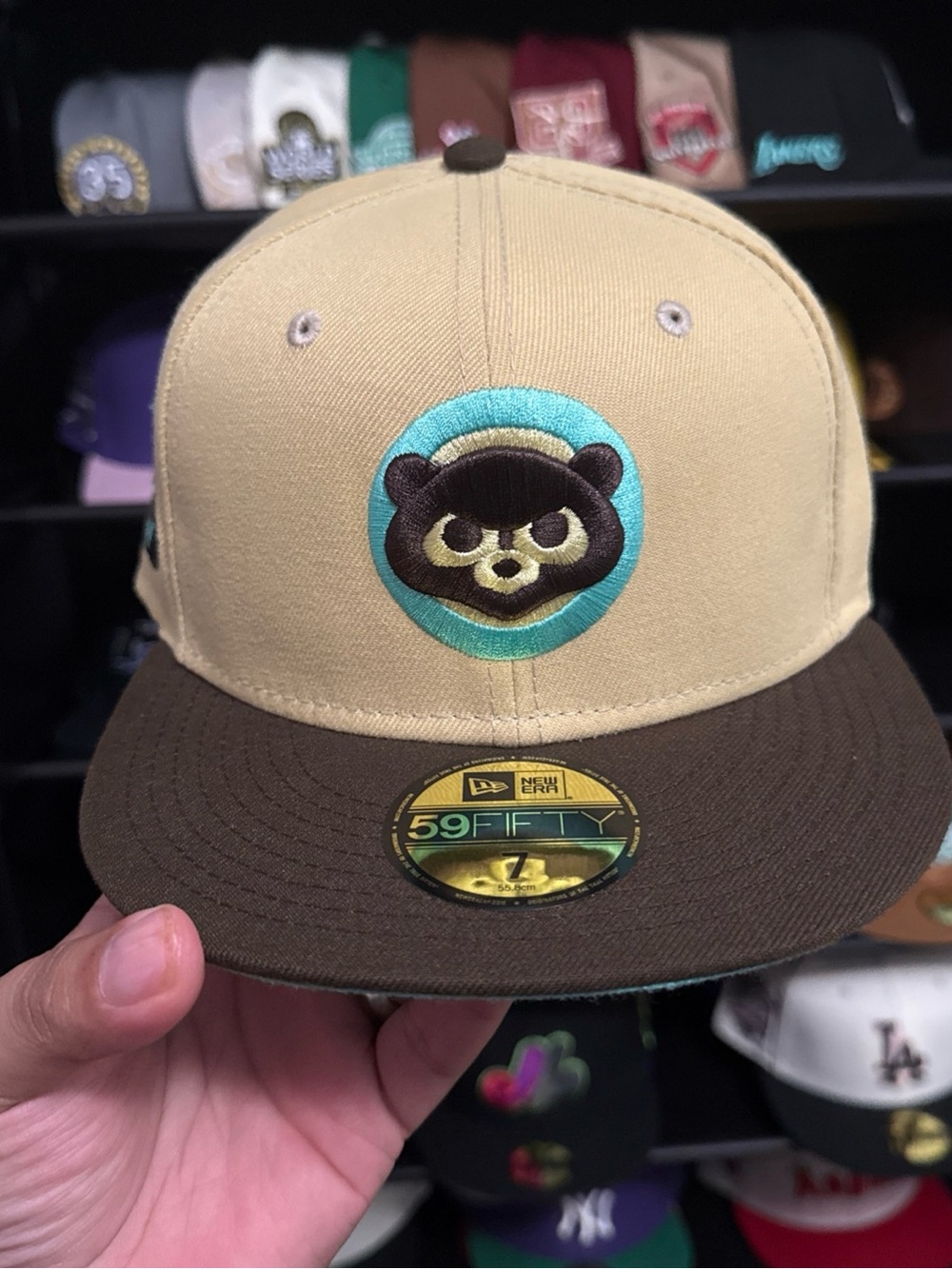 New Era Chicago Cubs 59FIFTY Fitted Hat Size 7 Tan Brown Aqua 1990 All Star